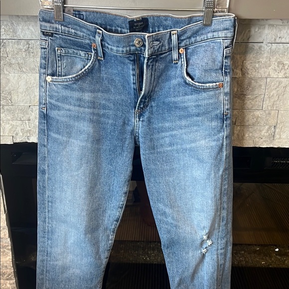 Citizens Of Humanity Blue Straight Jeans with Faded Distressing - Picture 8 of 14